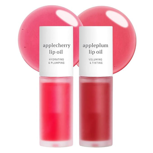 NOONI Korean Lip Oil Set - Applecherry & Appleplum | Long-Lasting, Moisturizing, Plumping, Revitalizing for Dry Lips, Waterproof, No Peel Off, 0.12 FL Oz x 2ea