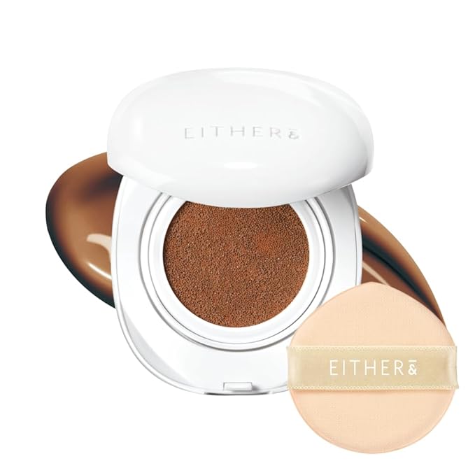 EITHER& Glow Pixel Cushion Foundation, Natural Coverage, Glow Finish – Up to 100 Hours, Moisturizing and Hydrating, Korean Beauty (#32N Caramel, 12g)