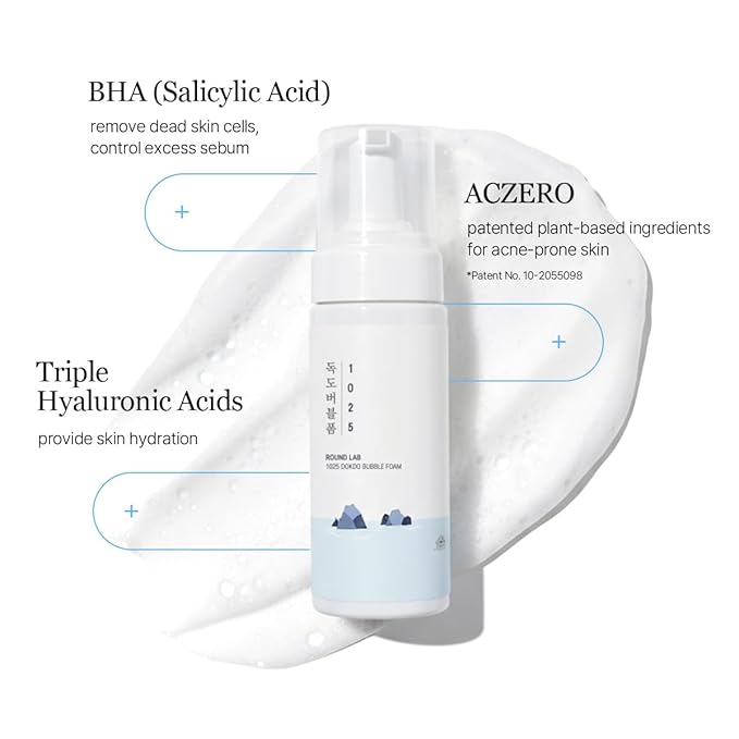 ROUND LAB 1025 Dokdo Bubble Foam Cleanser, Gentle Face Wash for Sensitive Skin, Low pH 5.5, Hydrating Korean Skincare, Soothing Panthenol & Deep Sea Water, Hypoallergenic, Fragrance-Free (5.07 Fl Oz)
