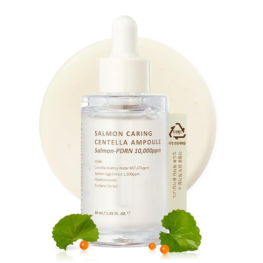 HEVEBLUE Salmon Caring Centella Ampoule - Salmon PDRN, Salmon Egg Extract, Centella, Madecassoside, Calming, Soothing, Restore and Rejuvenate, Sensitive Skin, Korean Skincare