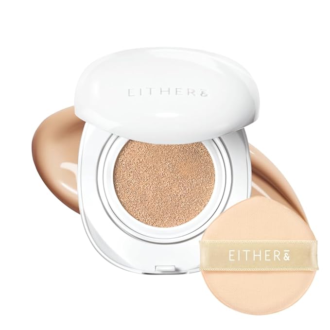 EITHER& Glow Pixel Cushion Foundation, Natural Coverage, Glow Finish – Up to 100 Hours, Moisturizing and Hydrating, Korean Beauty (#24P Suede, 12g)