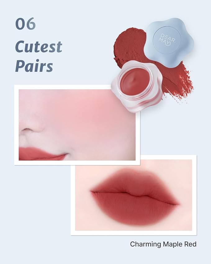 DEARMAY Pure Falling Mood Lip Pot No. 06 Cutest Pairs 0.23 Oz. Vegan Lip Stain Lip & Cheek Multi-Use Tint With Hydrating Formula for Smooth Soft Blend Without Dryness or Fine Lines, Korean Makeup