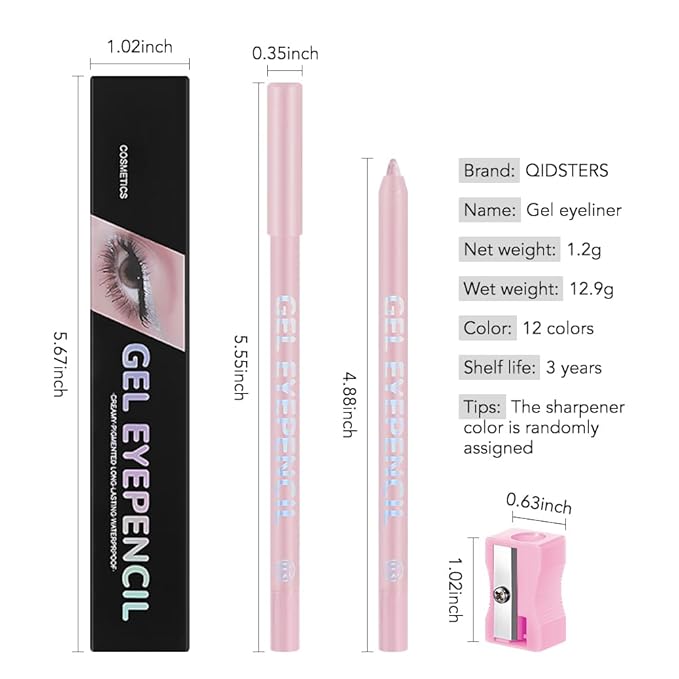 Light Pink Shimmer Gel Eyeliner Pencil, Multi-Use Waterline Eyeliner with Sharpener, Sharpenable Eye Liner Waterproof Smudge Proof, High Pigmented Eye Makeup Liners, Vegan & Cruelty-Free 03