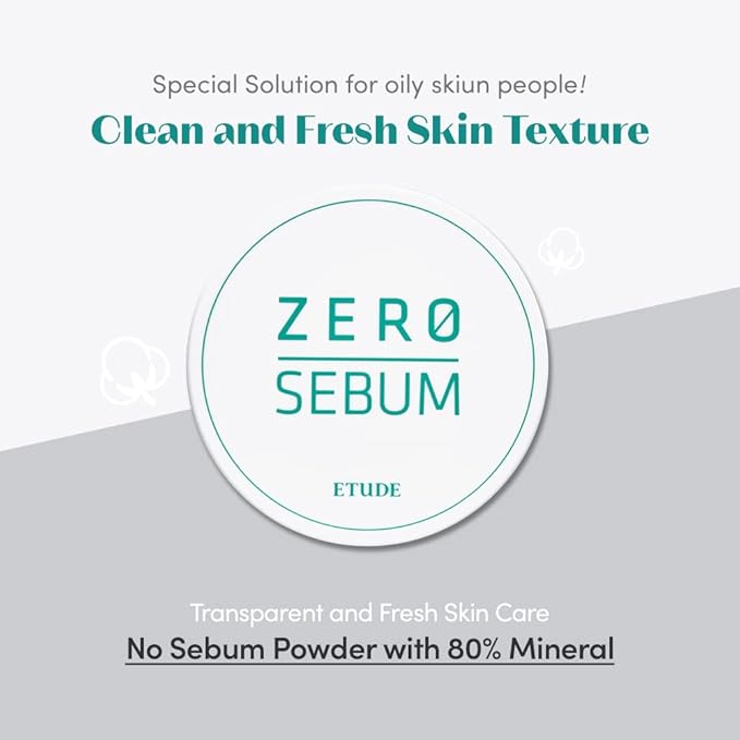 ETUDE Zero Sebum Drying Powder Duo Set 0.14 Ounce*2 (4g*2) | Lightweight Oil Control No Sebum Loose Face Powder with 80% Mineral | Long Lasting, Makes Skin Downy, Korean Makeup, Kbeauty