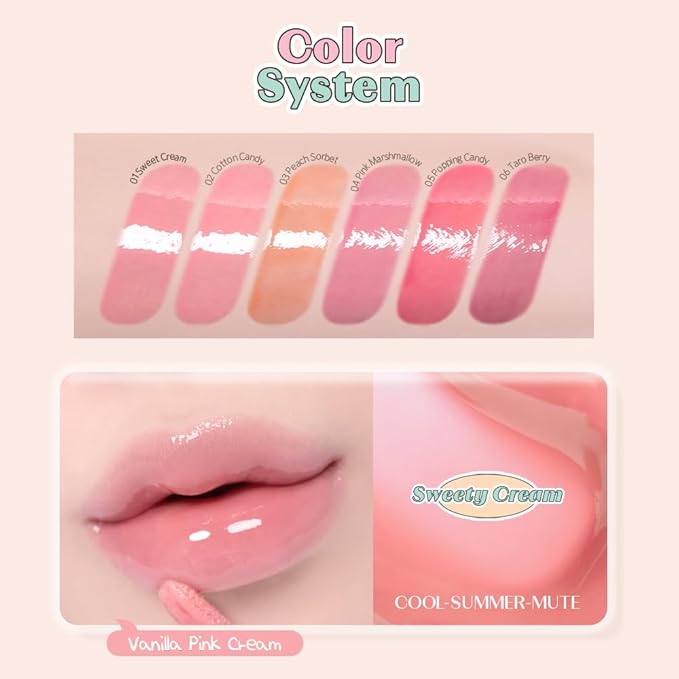 ETUDE Over Glowy Lip Gloss #1 Sweety Cream | Non-Sticky Vegan Lip Tint | Moisturized & Long-lasting Lip Gloss | Daily Tint for Dry Lips, Korean Makeup, K-beauty, Perfect for Gift