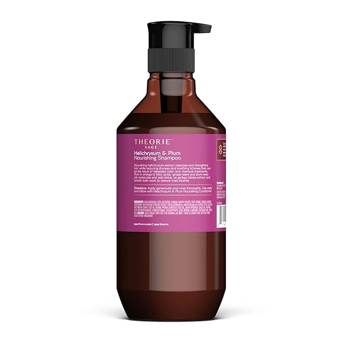 Theorie Helichrysum and Plum Nourishing Shampoo - Enrich and Soothe - Suited for Dry & Over Processed Hair - Protects Color & Keratin Treated Hair, Pump Bottle 800mL - Label Design May Vary