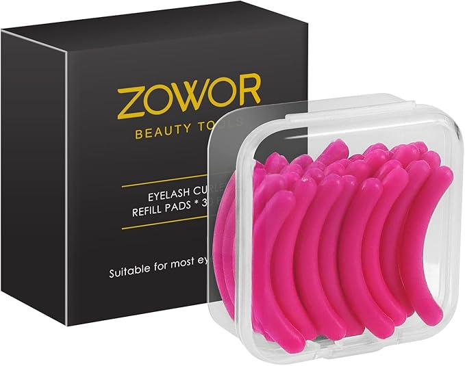 Rose Red Eyelash Curler Refills Pads-30 Pcs Silicone Replacement Refills Eye Lash Curler Pads for Universal Eyelash Curler with a Clear Storage Box