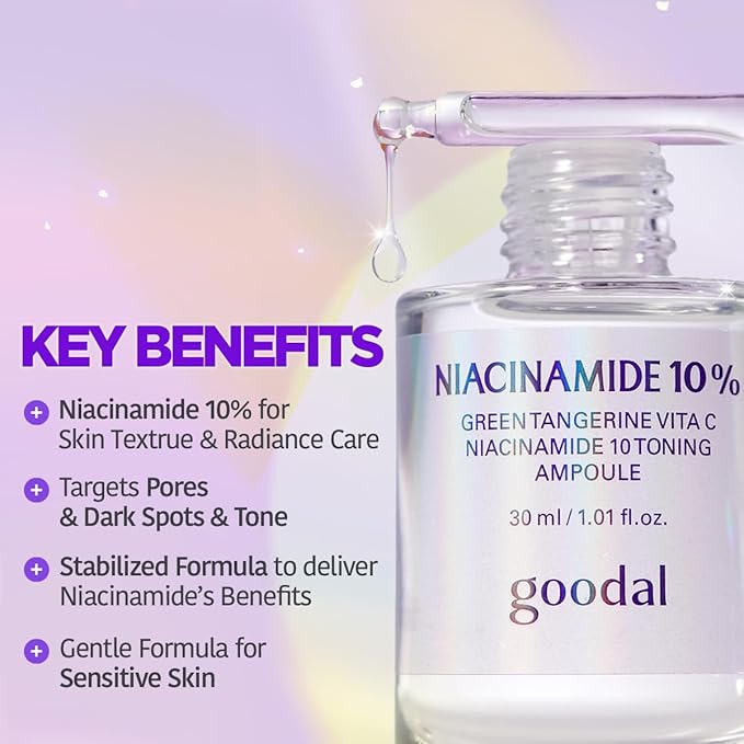 GOODAL Green Tangerine Vita C Niacinamide 10 Toning Ampoule - Facial Serum for Natural Glow, Daily Use, Pore Minimizer for Face, Hydrating, Korean Skincare, K Beauty (30ml/1.01 fl.oz.)