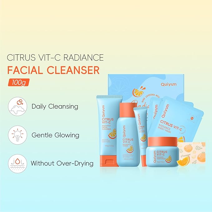 Citrus Vitamin C Skin Care Set, K-Beauty Skincare for Women Teens Girls- Gift Set with Cleanser, Toner, Eye Cream, Moisturizer, Facial Mask *2, Facial Skincare Product, Travel Set, for Oil Skin Type