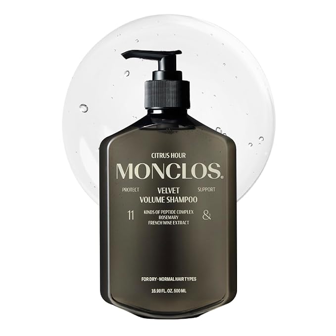MONCLOS Velvet Shampoo (16.9 fl oz) - Volume Shampoo for Fine and Thinning Hair. Sulfate-Free, Peptide-Infused Formula for Soft, Shiny Hair, and Root Volumizing