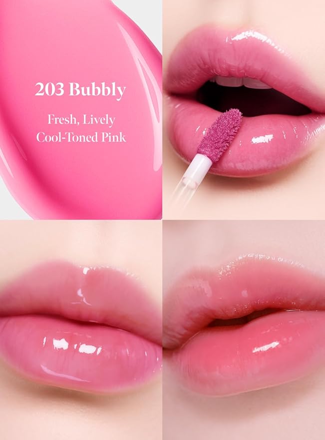 Dew Drop Tint #203 Bubbly 4.5g, Hydrating, Glossy, Lightweight Lip Stain with High-shine, Long Lasting Color with Moisturizing Lip Drop, Dewy Finish, Korean Beauty Makeup