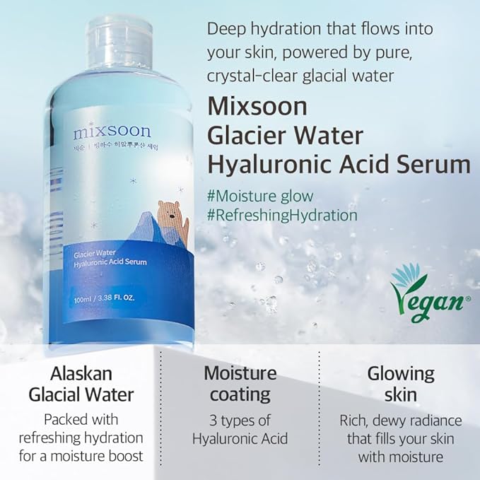 mixsoon Essential Glass Skin Duo Set moisturizer korean skin care(Bean Essence + Glacier Water Hyaluronic Acid Serum)