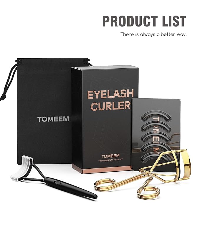 Eyelash Curler with Comb, Professional Volumizing Lash Lift Kit Lash Curler with Refill Pads for Home & Travel Uses, Gold