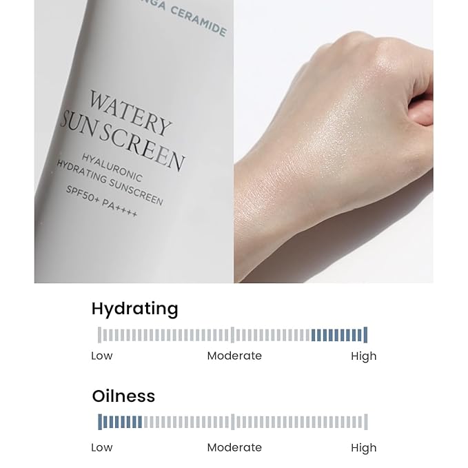 HEIMISH Moringa Ceramide Hyaluronic Hydrating Watery Sunscreen - SPF Face Moisturiser, Daily Sunscreen For Face, Broad Spectrum SPF 50, Non-greasy, Lightweight with Hyaluronic Acid, 1.7fl.oz/50ml