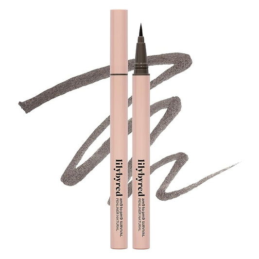 lilybyred AM9 to PM9 Survival Penliner Natural | Korean Soft Ash Tone Liquid Eyeliner, 0.1mm Ultra-Fine Brush, Quick-Dry, Smudge-Proof, Layerable Ash Pigment, Buildable Color, 0.035 oz. (01 Ash Black)