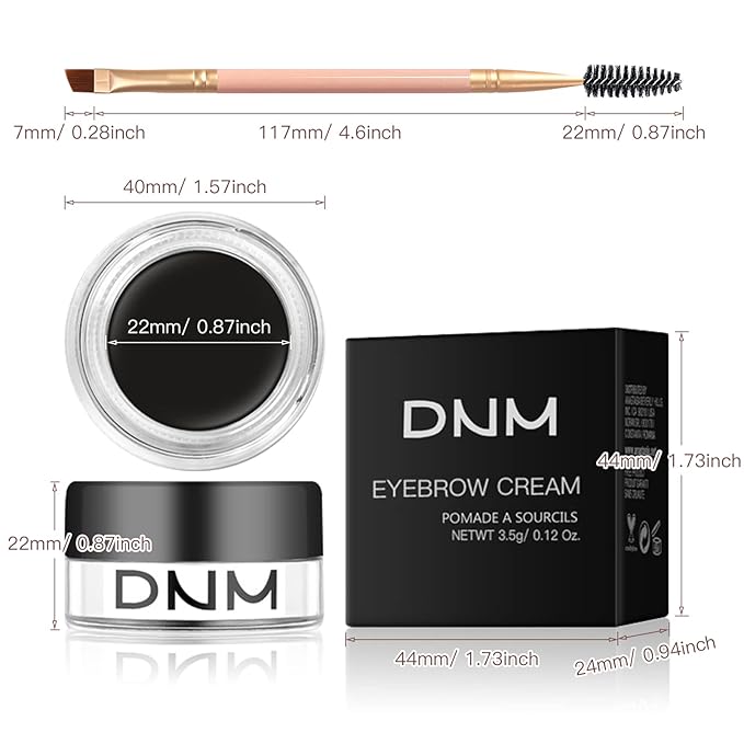 Eyebrow Pomade Kit with Dual-ended Eyebrow Brush, Water and Stain Resistant High Pigment Pomade, Corrects Brow Imperfections for Natural Long-lasting Brow Makeup (11# Black)