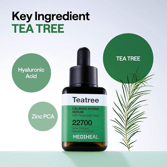 Mediheal Teatree Calming Serum 1.35 fl.oz - Quick Skin Calming and Redness Relief - Sebum Care, Oil Moisture Balance & Deep Moisturization with Hyaluronic Acid