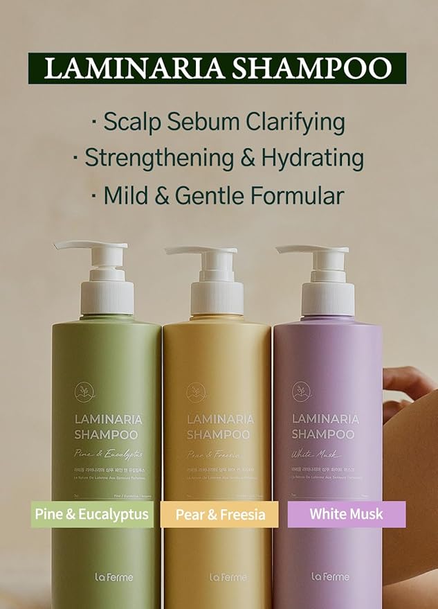laferme Laminaria Shampoo with Organic Ingredient, Korean Clarifying Shampoo, Hydrating for Dry Hair, Strengthening for Weak Hair, Sulfate & Paraben-Free, for Women & Men,16.9 FL. OZ, Pine Eucalyptus