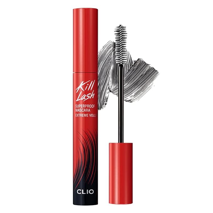 CLIO Kill Lash Superproof Mascara, Washable, Vegan Formula, Ultra-Volumizing, Smudge-Proof, Clump-Free, Curl-Holding, Long-Lasting, 0.24 fl oz (004 EXTREME VOLUME BLACK)