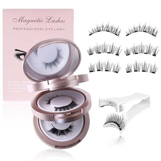 Elara Craft Magnetic Eyelashes, Eyelashes with Applicator, Natural Look, Reusable Glue-free False Eyelashes Series (Flower Series(EM01+EA04+HPD08-4))