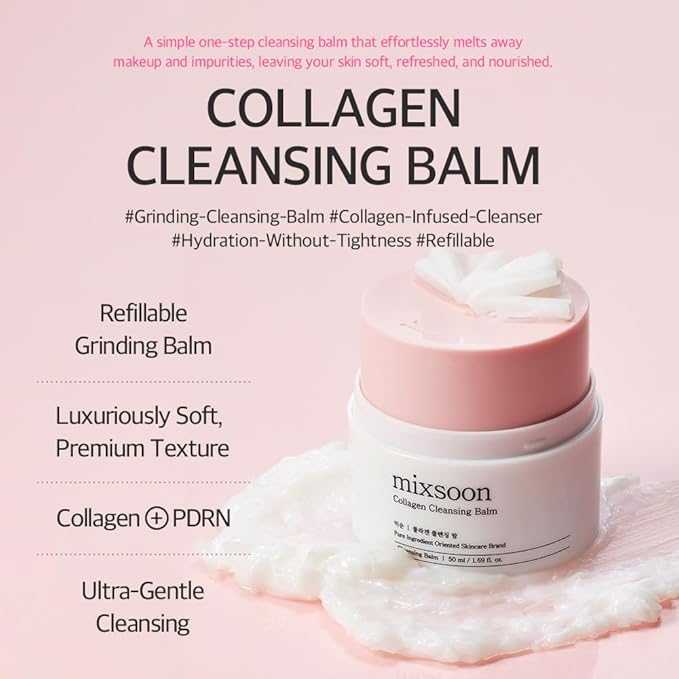 mixsoon Collagen Cleansing Balm Non-Greasy Soft Melting Lightweight Grinding Balm Hydrating Remover For Korean Glass Skin Care 1.69 Oz. / 50ml