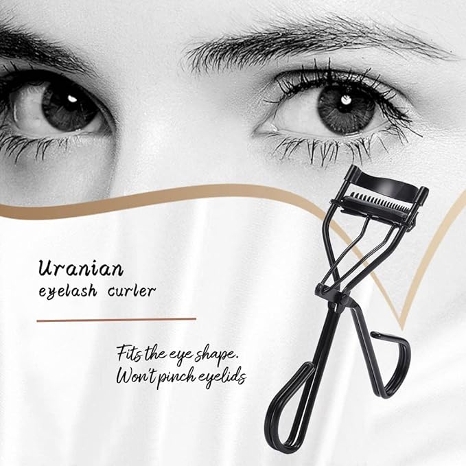 Uranian Eyelash Curlers with Built-in Comb Beauty Eyelashes Curlers Eyelash Cliper with 2 Replacement Silicone Refill Pads Premium Lash Curler Makeup Tool for Women and Girls (2 Black-Black Comb)