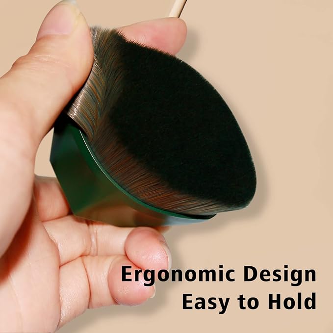 Foundation Makeup Brush Flat Top Kabuki Brush Hexagon Face Blush Liquid Powder Foundation Brush for Blending Liquid, Cream or Flawless Powder Cosmetics with Bonus Protective Case (Green)