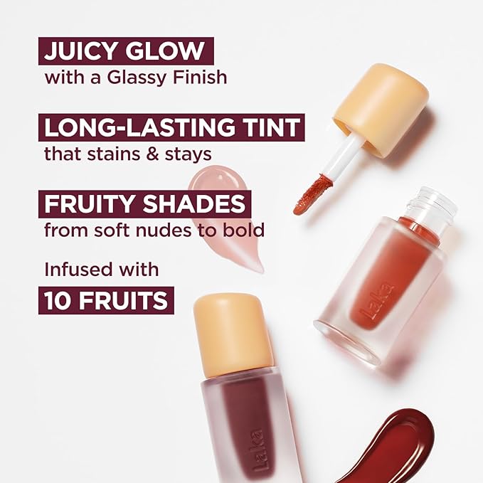 Laka Fruity Glam Lip Tint Mini, Glowing Lip Stain with Wide Color Spectrum, Hydrating & Lightweight Texture, Long-Lasting Bold Stain, Non-Sticky, Vegan, K-Beauty (#131 Creamcha)