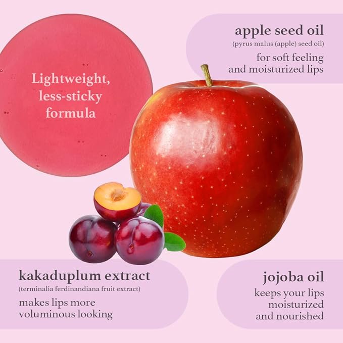 NOONI Korean Lip Oil Set - Applecherry & Appleplum | Long-Lasting, Moisturizing, Plumping, Revitalizing for Dry Lips, Waterproof, No Peel Off, 0.12 FL Oz x 2ea