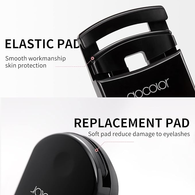 Docolor Eyelash Curler Portable Lash Curler with 1 Silicone Refill Pads Mini Eye Lashes Curlers Professional Travel Makeup Tools for All Eye Shapes