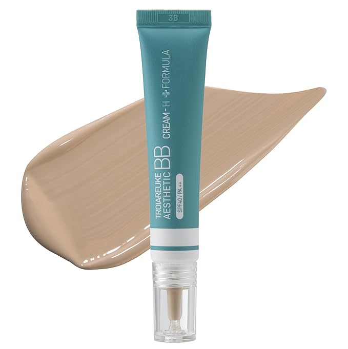TROIAREUKE Aesthetic BB Cream H+ Formula SPF40+ PA++, Lightweight Blemish Balm, Tinted Moisturizer with Medium Coverage, Lasting Foundation Makeup Base for Dry Skin | Korean Beauty Makeup