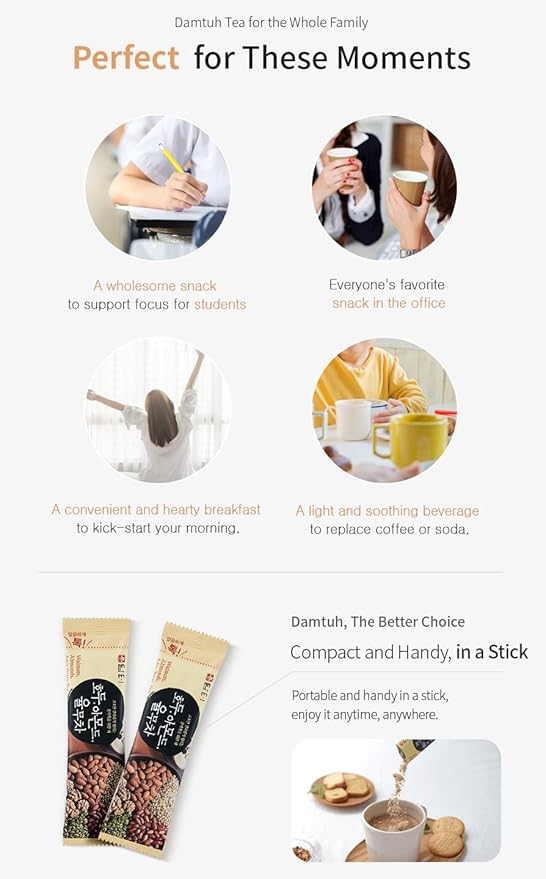 Damtuh Walnut Almond Adlay (Job's Tear) Zero Sugar Traditional Korean Meal Replacement Powder Drink Mix with Stevia – Nutty Breakfast Korean Multigrain Drink 40 Sticks (18g each)