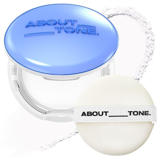 ABOUT TONE Air Fit Powder Pact 0.28oz - Makeup Fixing Pressed Powder Compact with Mirror and Puff Airy & Light Texture Face Blur Setting Finishing Translucent Sebum Control Lightweight Vegan Formula