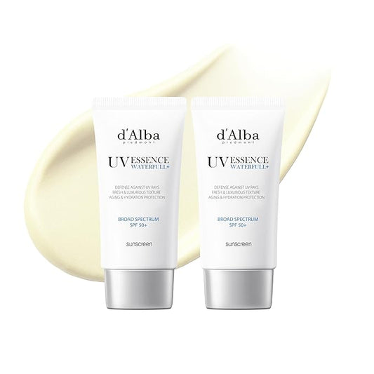 [2 ea] d'alba Piedmont Italian White Truffle Waterfull Essence Sunscreen, Vegan Skincare, Lightweight Sunscreen with BROAD SPECTRUM SPF 50+, Glowy, All Skin Types, Korean Skin Care (2 x 1.69 fl. oz)
