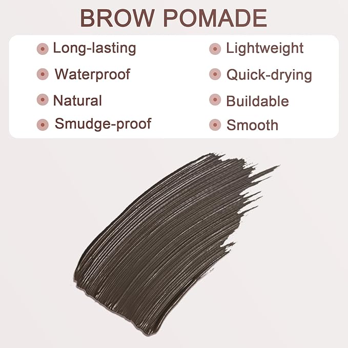 Boobeen Waterproof Eyebrow Pencil with Pomade, Brow Gel with Dual-ended Brush, Long-Lasting Natural Hair-Like Brows for All Skin Tones, Brown