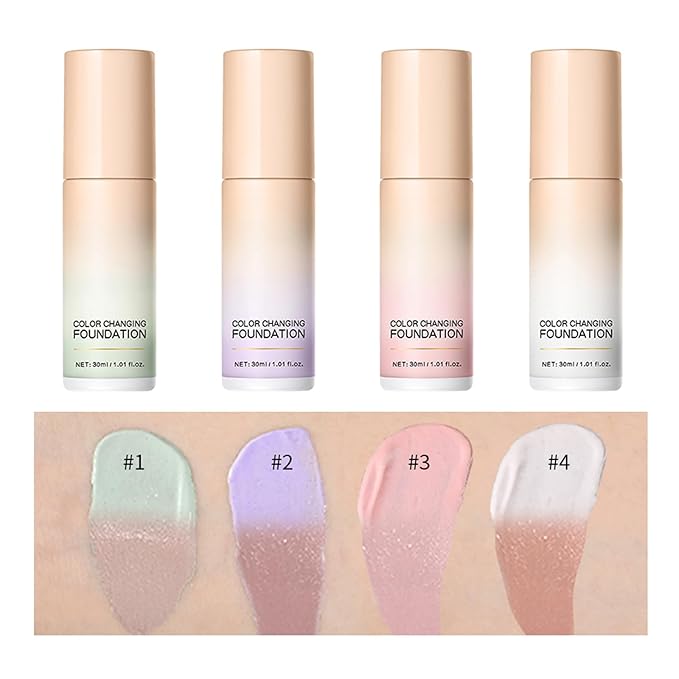 Purple Color Changing Foundation, Color Correcting CC Cream with Centella, Improve Dull Skin Tone, Lightweight Non-Greasy, Hydrating, Sheer Coverage, Natural Finish Concealer(1PCS)