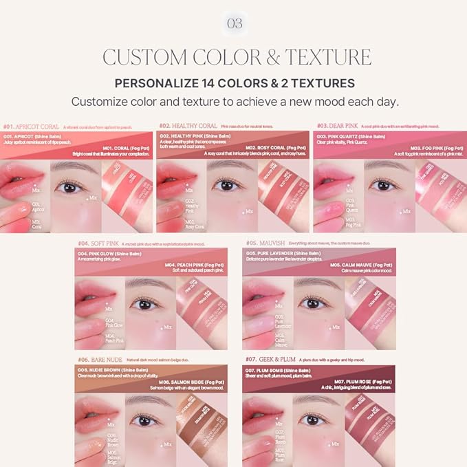 Heart Percent Dote On Mood Custom Lip & Cheek, Matte (Fog Pot) + Glow (Shine Balm) Dual Type Multi-use Blush & Lip Tint [#04. Soft Pink]