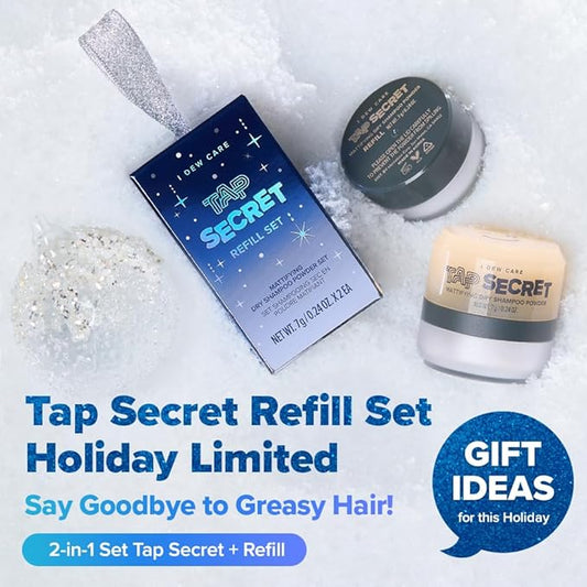 I DEW CARE Biotin Clarifying Dry Shampoo Limited Edition - Tap Secret Refill Set | With Black Ginseng, Non-aerosol, Formulated Without Benzene, Travel Size, Stocking Stuffers, Mini Set, 0.24 oz. x 2EA