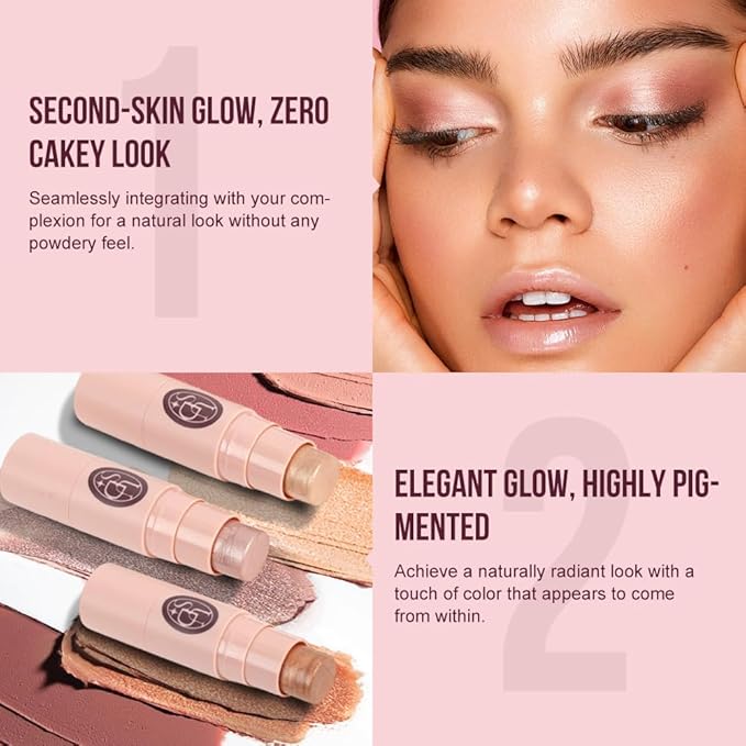 Multi-Use Waterproof Highlighter Stick with Brush – Unidollss 3-in-1 Cream Contour, Bronzer & Blush Stick for Cheeks, Eyes & Lips, Long-Lasting Glow, Easy Application(08 PARTY NIGHT)