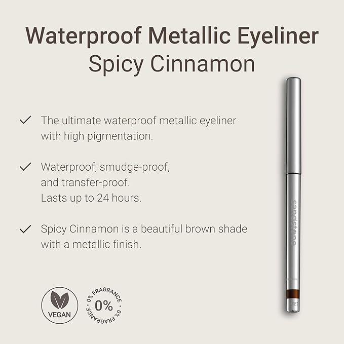 Sandstone Scandinavia Hypoallergenic Waterproof Eyeliner - Fragrance Free Metallic Eye liner - Vegan and Cruelty Free Eye Pencil - Eyeliner Pencil for Sensitive Eyes (Spicy Cinnamon)