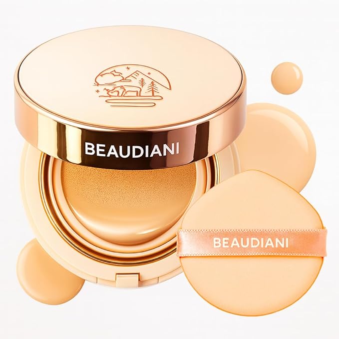 BEAUDIANI Natural Coverage – Mesh Tight Up Cushion – Korean Cushion Foundation, Semi-Matte Radiance, Long-lasting, Travel-Friendly Design (02 Light/Medium Beige)