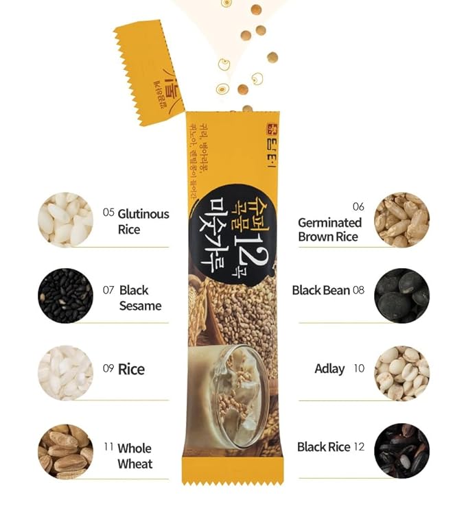 Damtuh Misugaru – Korean 12 Super Grain Mix Powder, Traditional Multigrain Meal Replacement Shake, Nutritious Korean Mixed Grain Powder Drink, 20g x 40 Sticks