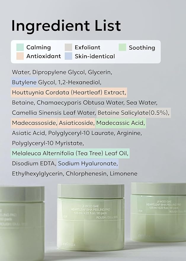 celimax Ji.Woo.Gae Heartleaf BHA Peeling Pad | with Heartleaf Extract, Exfoliating Toner Pads, Facial Peels, Hydrating, for Troubled Skin & Breakouts (60 Pads)