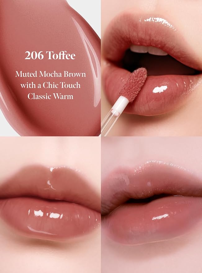 Dew Drop Tint #206 Toffee 4.5g, Hydrating, Glossy, Lightweight Lip Stain with High-shine, Long Lasting Color with Moisturizing Lip Drop, Dewy Finish, Korean Beauty Makeup