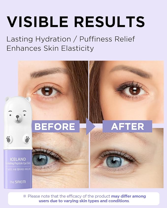 THESAEM Iceland Hydrating Peptide Eye Stick 0.24oz - Elasticity, Cooling, Moisturizing Eye Balm for Loose Skin – Under Eye Treatment - Balm to Smooth Skin Texture - Daisy Flower Scent