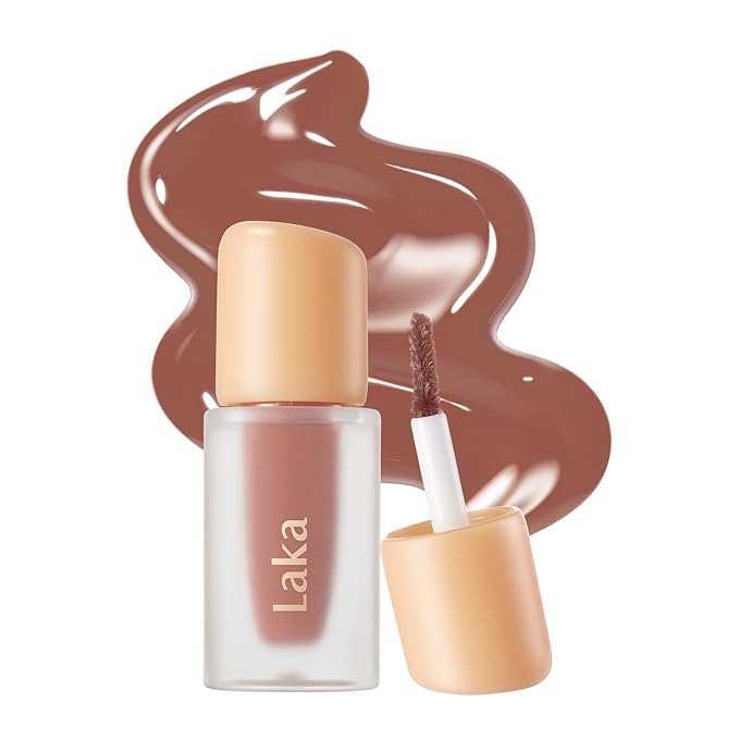 Laka Fruity Glam Lip Tint Mini, Glowing Lip Stain with Wide Color Spectrum, Hydrating & Lightweight Texture, Long-Lasting Bold Stain, Non-Sticky, Vegan, K-Beauty (#142 Toffee)
