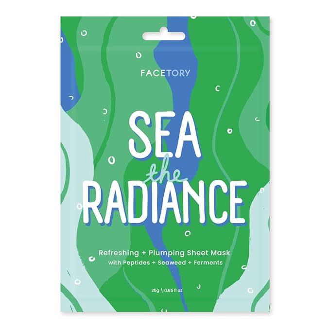 FACETORY K Beauty Face Mask Skin Care - SEA THE RADIANCE PLUMPING Sheet Mask with Peptides & Seaweed Extract | Hydrates, Firms, Rejuvenates (10 Pack)