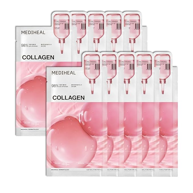 Mediheal Collagen Essential Sheet Mask Core Firming 10 pcs. 98% Vegan Collagen for firming, elasticity, and skin density improvement. Vegan formula