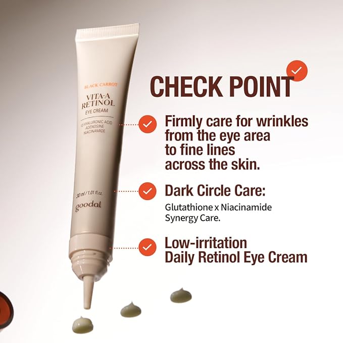 GOODAL Black Carrot Vita-A Retinol Eye Cream, Daily Cream for Under Eye, Smoothing Skin Care, K-Beauty, Korean Skincare