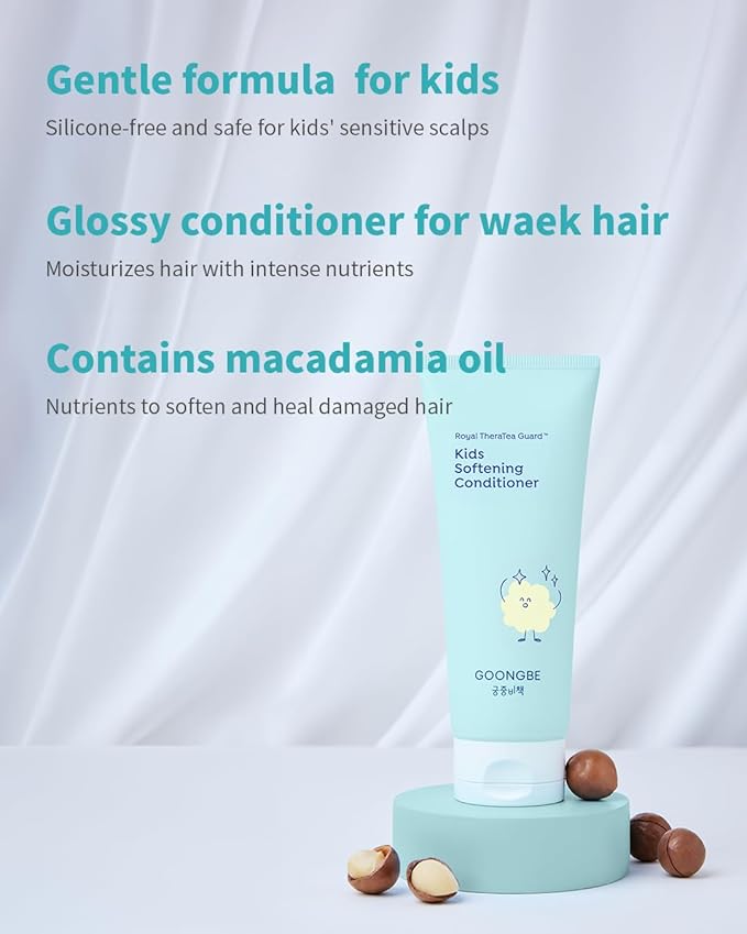 GOONGBE Kids' Softening Hair Conditioner - Korean Kids Glossy Hair Conditioner for Weak, Frizzy and Tangle Prone Hair - Silicone-Free Formula - Allergen Free Scent, 6.76oz.